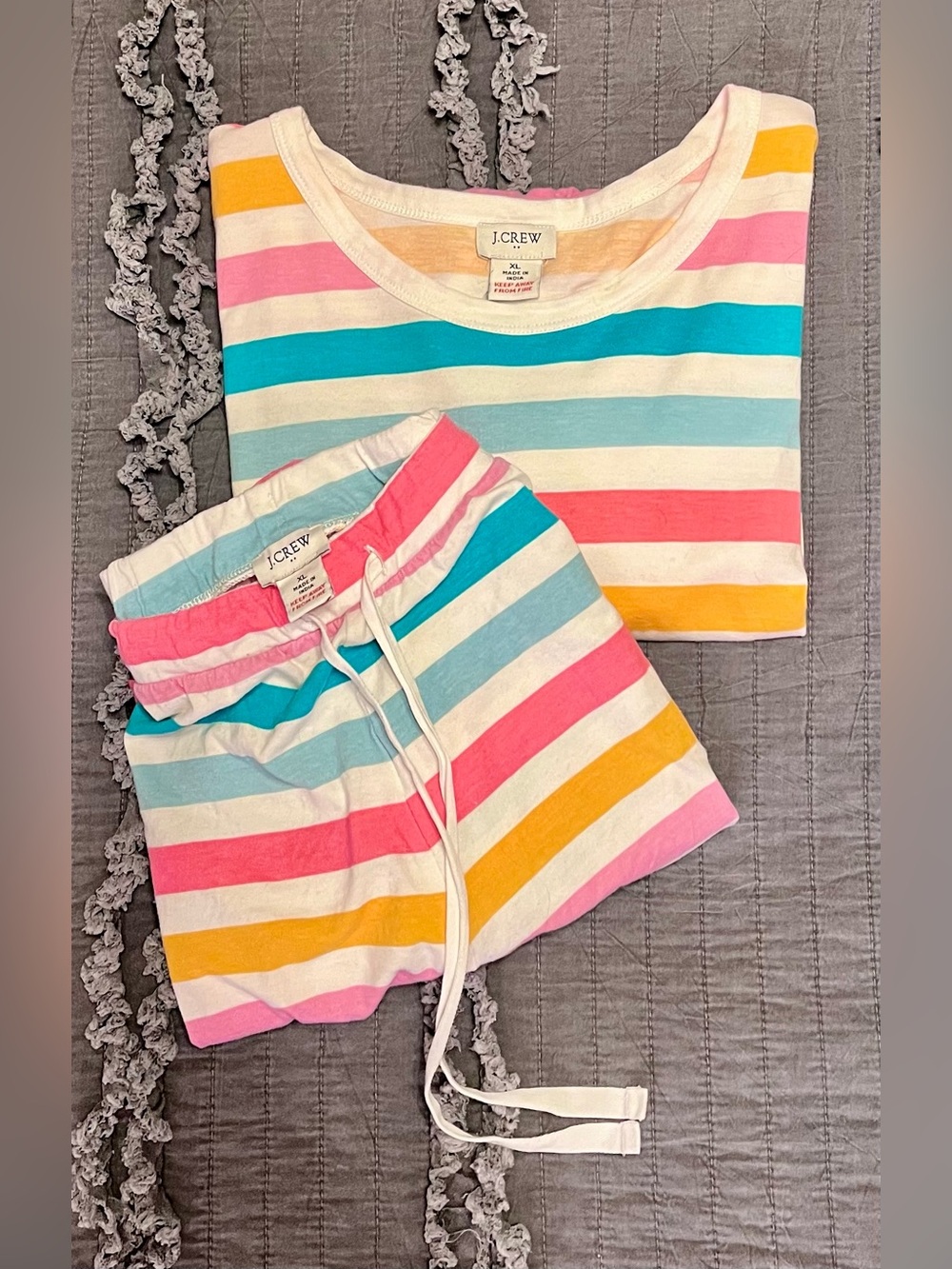 J. Crew Women’s Multicolor Stripe Pajama Set - Pink, Teal & Yellow - Picture 4 of 4
